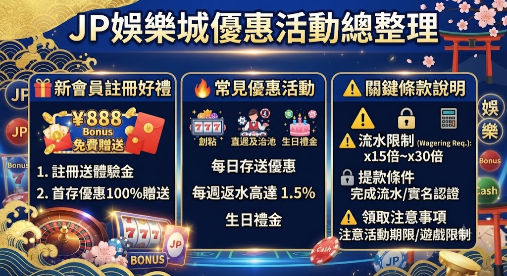 別讓流水卡死你的彩金！立即查看 JP 娛樂城優惠總整理