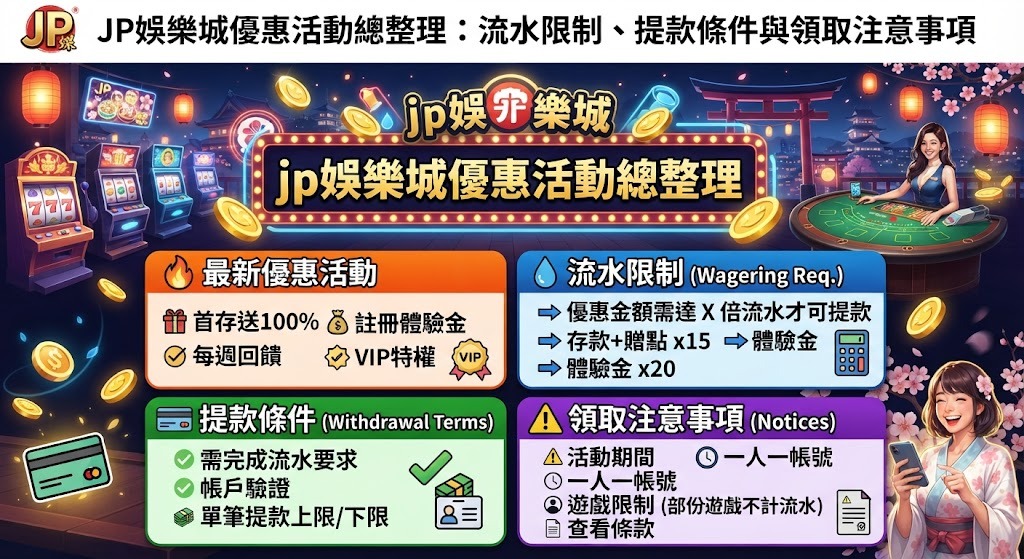 別讓流水卡死你的彩金！立即查看 JP 娛樂城優惠總整理