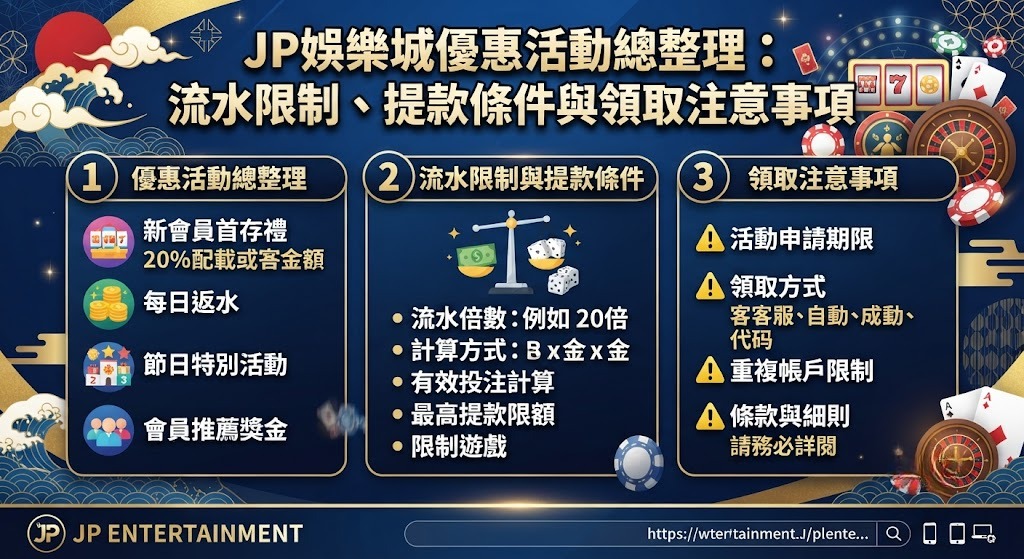 別讓流水卡死你的彩金！立即查看 JP 娛樂城優惠總整理